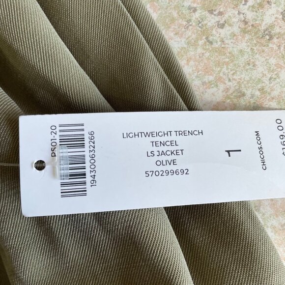 NWT Chicos Jacket Trench Coat Size Medium Green Long Tencel Fall Lightweight - Picture 9 of 11